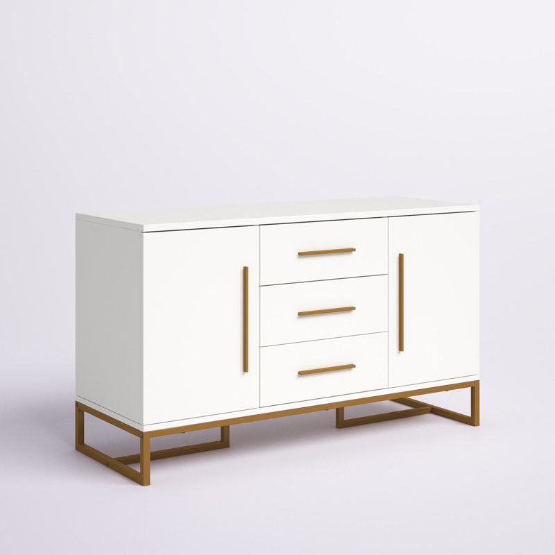 White and Gold Modern Sideboard with Sled Legs
