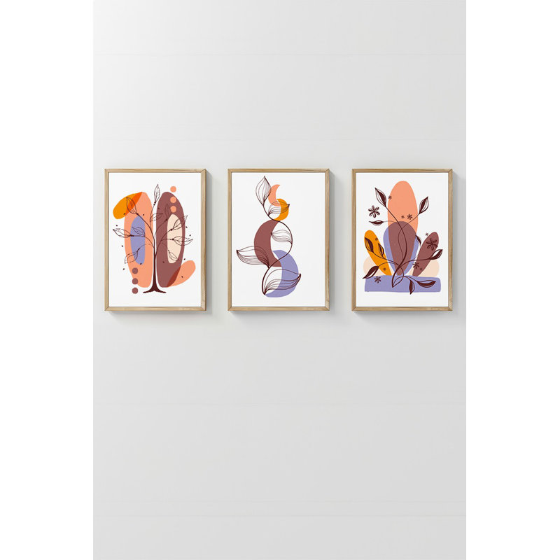 Ensemble de 3 peintures élégantes encadrées décoratives, 12,9 po x 18,9 po | Cadre 100% bois massif (épaisseur: 0,8 pouce), œuvre d'art 100% MDF | Impression numérique éclatante, parfaite pour la décoration de salon et de bureau