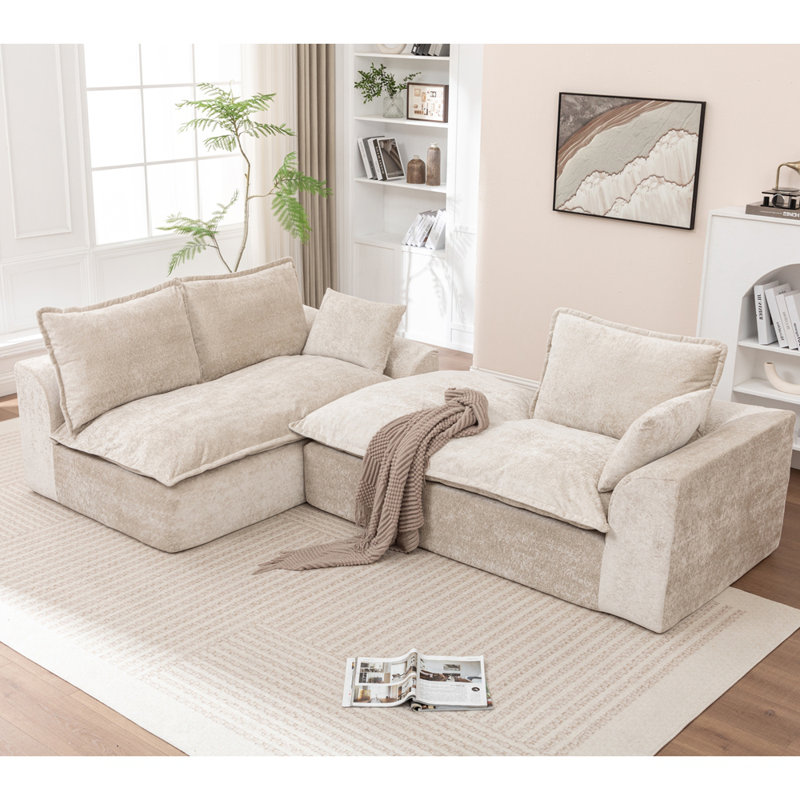 Canapé modulaire 103 po avec méridienne en forme de L, canapé modulaire désossé grand et modulaire de 103 po pour le salon, aucun assemblage requis