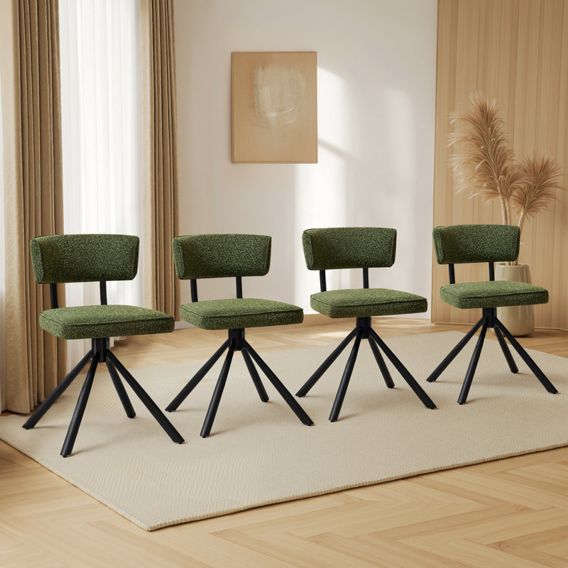 Stylish Modern Fabric Upholstered Solid Metal Dining Chairs, Green