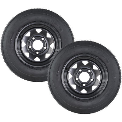 Pneus de remorque robustes 4.80-12 avec jantes de 12 pouces (lot de 2) – 5 trous sur jantes de 4,5 pouces, indice de charge C, 6PR – Usage multiple pour tondeuse à gazon, tracteur, bateau – Roue de montage robuste 4.80-12 6PR à 5 trous