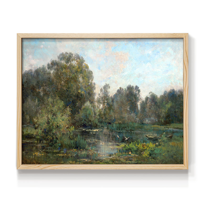 Rivière avec cigognes - impression encadrée - réaménageable, Naturel, H 16 po x l 20 po