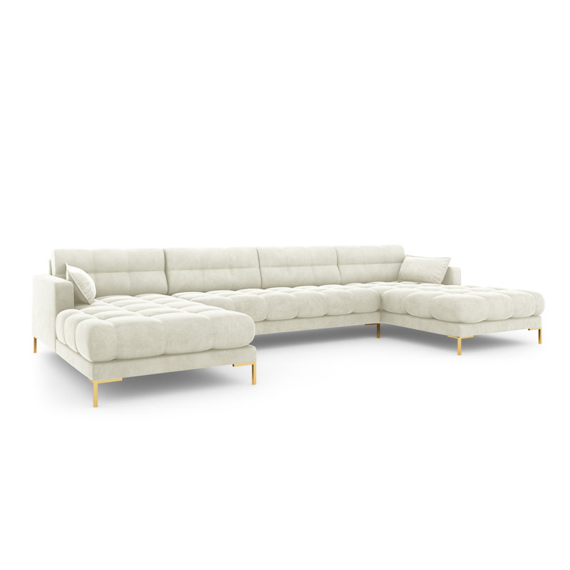 Adoraim 6 Seater Large Corner Sofa , Light Beige, Gold