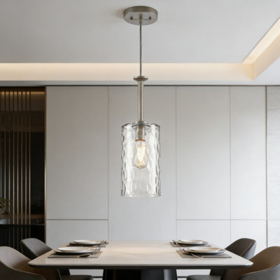 Hernando Transitional Mini Pendant Light With Clear Hammered Glass Shade And Industrial Steel Finish For Indoor Use