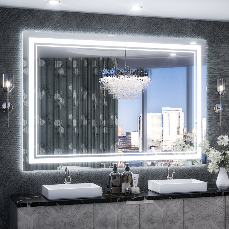 Miroir de salle de bain sans cadre à 3 lumières DEL Adorna, 48 po x 36 po