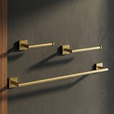 VIGO Satro 3-Piece Matte Brushed Gold Bathroom Hardware Set with 24-in Towel Bar, Toilet Paper Holder and Hand Towel Holder