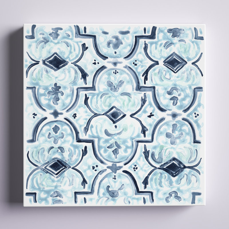 «Azure Mosaic Tile II» par June Erica Vess - peinture sur toile tendue, H 12 po x l 12 po