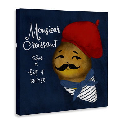 Monsieur Croissant Likes Butter Canvas Wall Art, design by Giao Williams