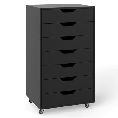 7-Drawer Chest Mobile File Cabinet Vertical Filing Organizer with Lockable Wheels Black