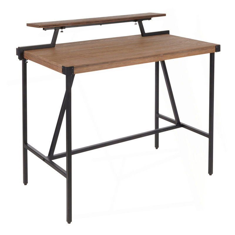 Table de comptoir industrielle en métal et bambou Gia, Noyer