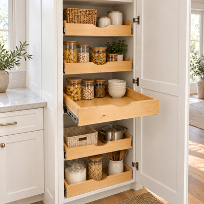 Solid Wood Pull-Out Drawer With Soft-Close Slides And Extended Mounting Brackets – Easy Assembly Kitchen Cabinet Organizer