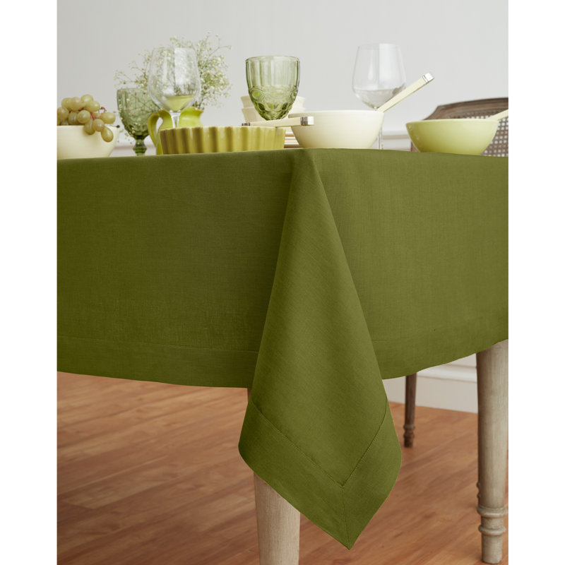 100% Pure Linen Tablecloth - Fete, Avocado, 120" L x 60" W