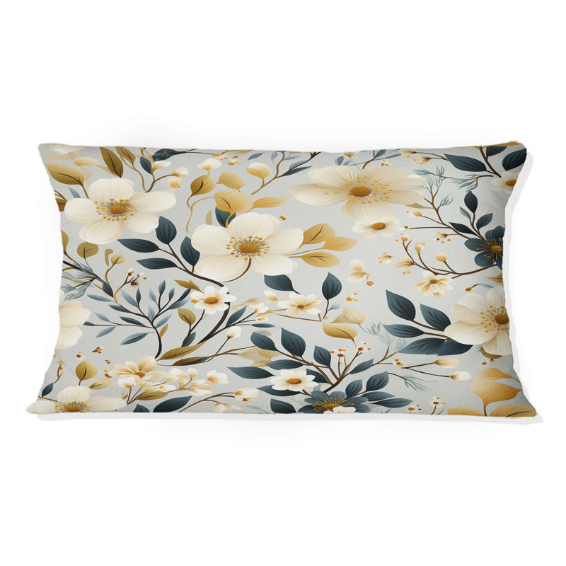 Coussin décoratif blanc et beige à motif floral minimaliste I