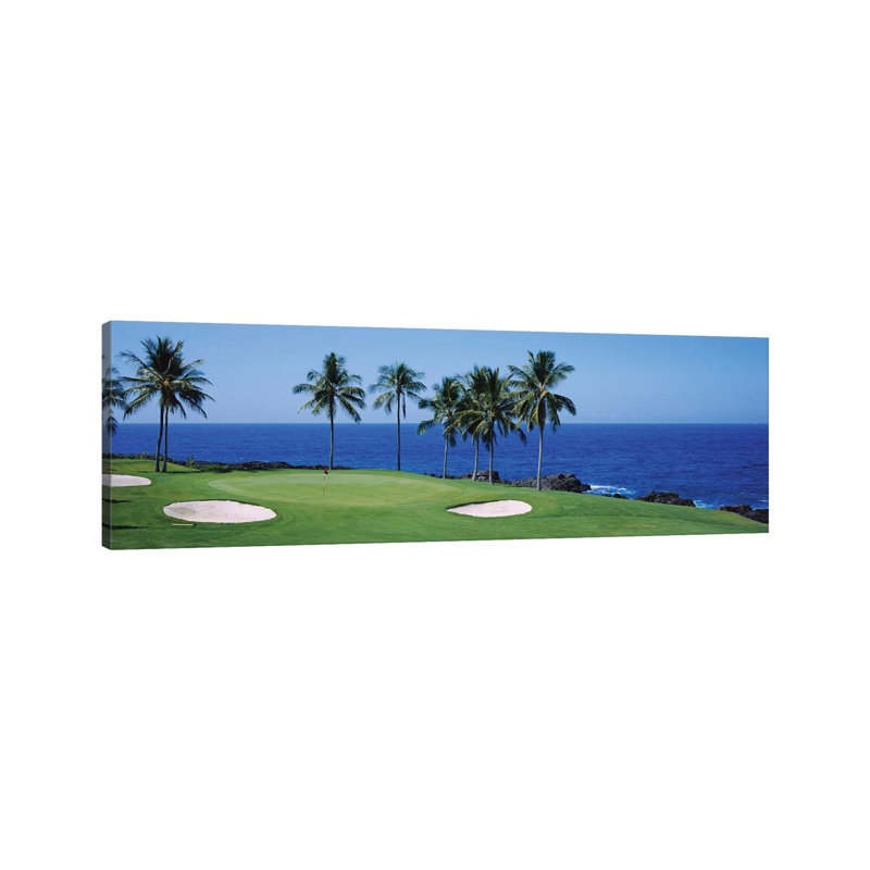 Golf Course at the Oceanside, Kona Country Club Ocean Course, Kailua Kona, Hawaii, USA 1 Piece Wrapped Canvas Panoramic Wall Art