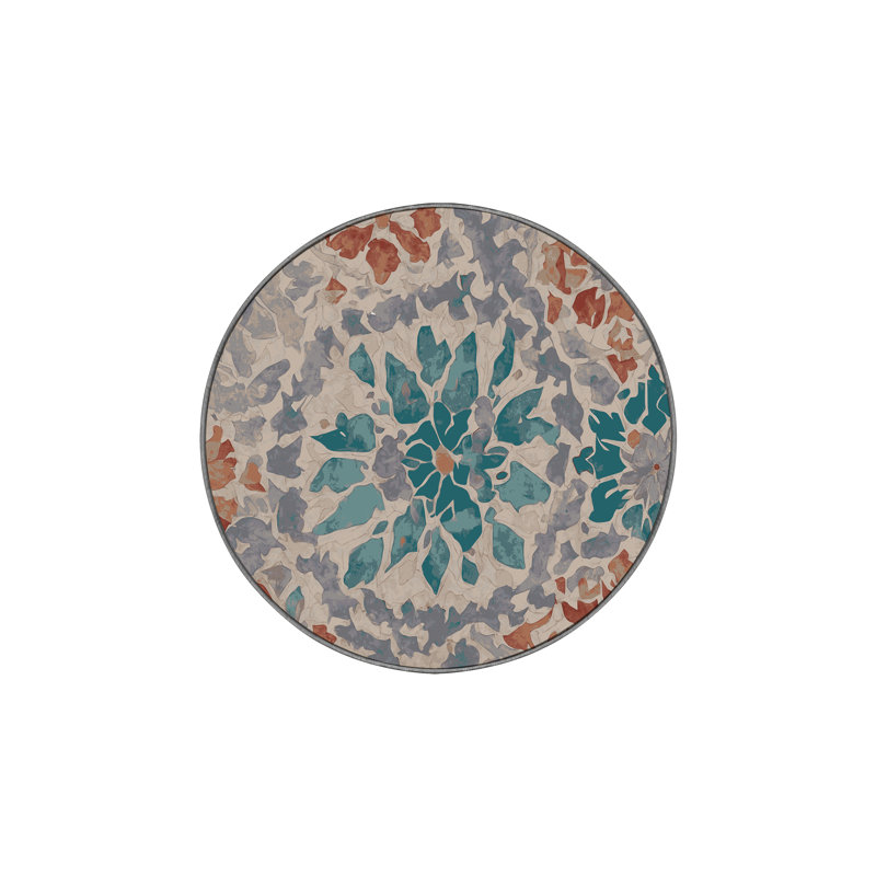 Machine Washable Gray Area Rug, Round 4'
