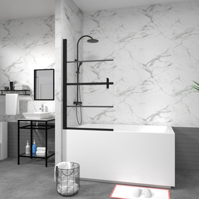 Porte de douche 180 pivotante en verre trempé noir, 55 po x 31,5 po, charmante baignoire noire, verre, prévention des fuites d'eau