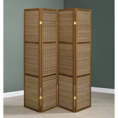 Paravent à quatre panneaux, pin fini noyer, panneaux naturels, idéal pour préserver l'intimité, profondeur de 1,85 cm et séparation spatiale, largeur de 176,5 cm