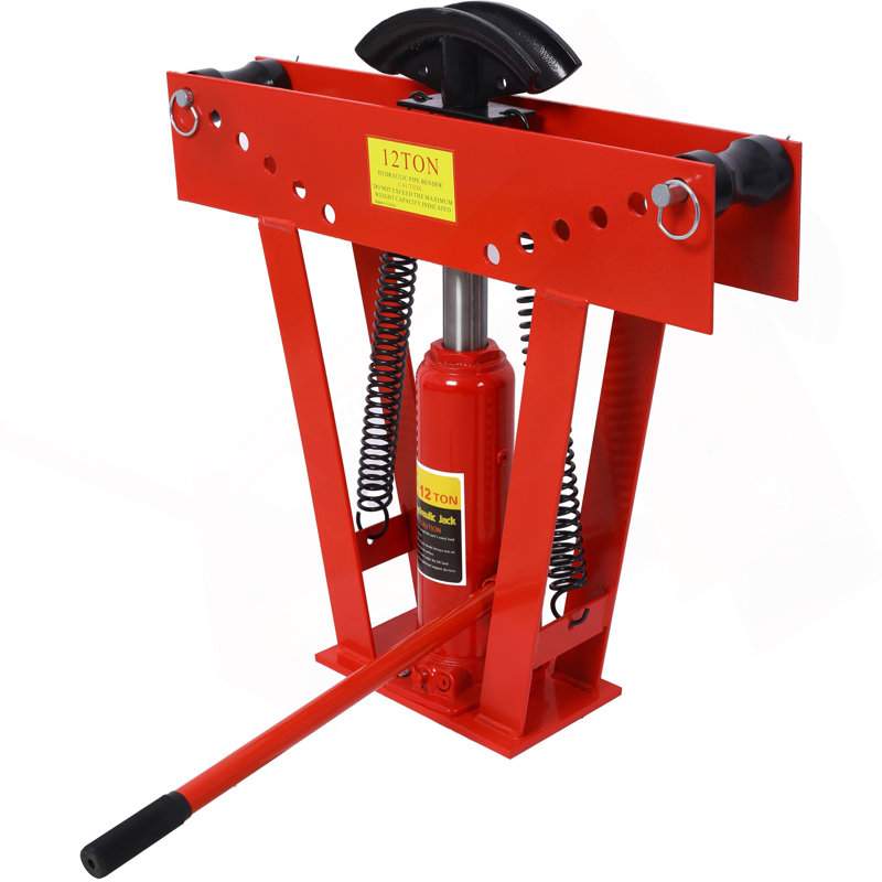 12 Tonne Pipe Bender Manual Hydraulic, Piping Bending Exhaust Tube Fabric With 6 Dies, Adjustable Rollers 90-180 Degree Bending Steel Iron Metal Ratcheting For Pipe Tube Bender,Red