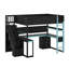 Lit mezzanine avec bureau Gaming, cadre de lit de rangement en bois avec escalier de rangement, panneau perforé, tablettes et tiroirs, lit de jeu multifonctionnel-1415142040-1415142046