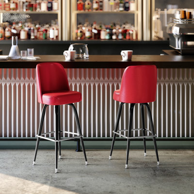James Metal Barstool with Swivel Vinyl Upholstered Bucket Seat and Footrest