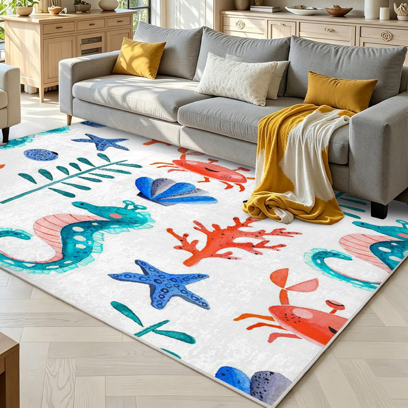 Tapis transparent corail transparent lavable à la machine, Rectangle 71 po x 98 po