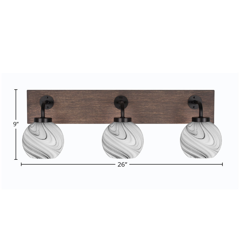 Barre d'éclairage de salle de bain 3 lumières Oxbridge, Transparent / noir, Noir mat / bois vieilli