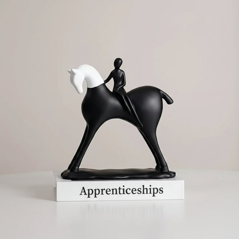 Modern Artistic Horse Statue And Rider, Black