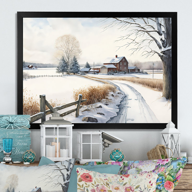 «Oklahoma Farm in Winter», reproduction sur toile, Cadre noir, H 12 po x l 20 po x P 1 po