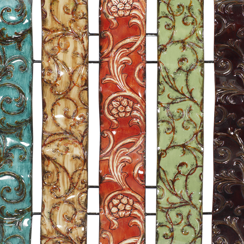 Metal 5 Wavy Panels Abstract Multi Colored Wall Decor with Embossed Details
