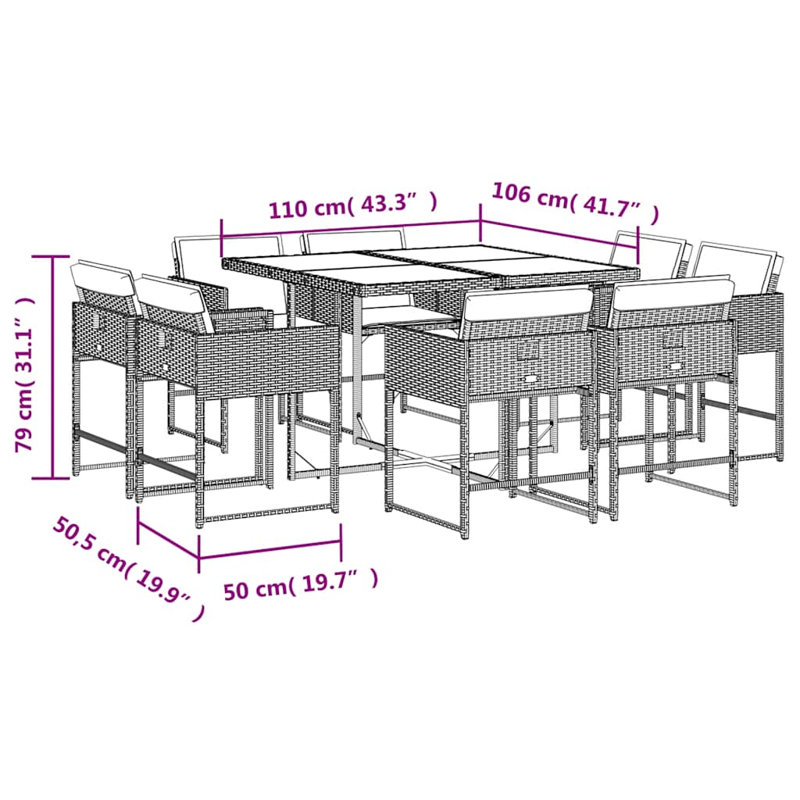 Patio Dining Set with, Light Grey, 73cm H x 110cm W x 106cm D, Grey