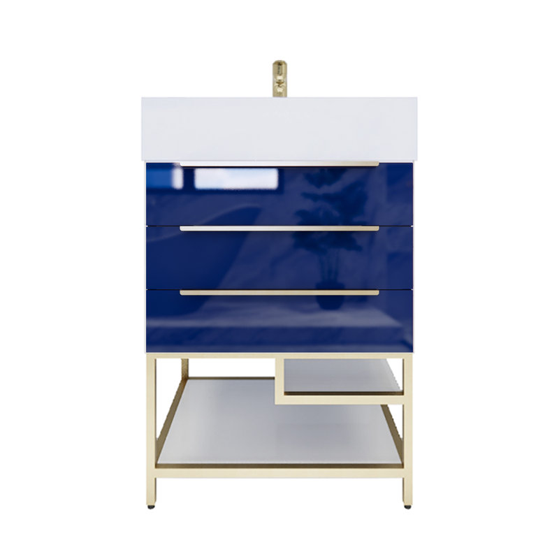 Ensemble de meuble-lavabo simple 24 po Glasgow, Bleu nuit ultrabrillant