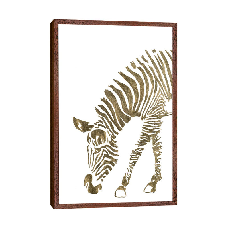 Gold Zebra 1 Piece Wall Art on Canvas, 101.6 cm H x 66.04 cm W, Classic Wood Floater Frame
