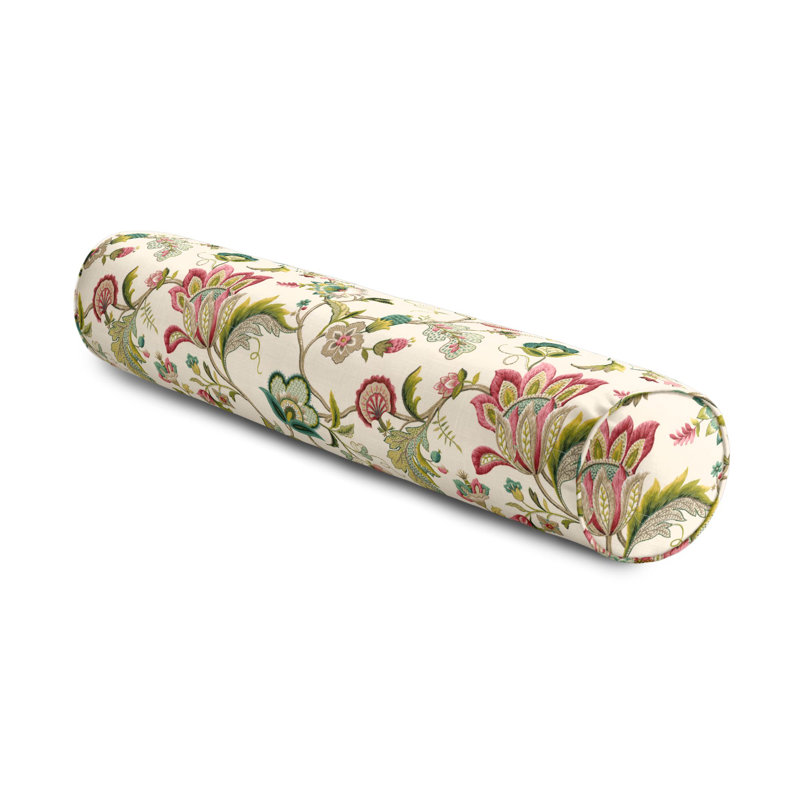 Fleur De Leaf Bolster Pillow, Green/Pink//White, 9" x 36"