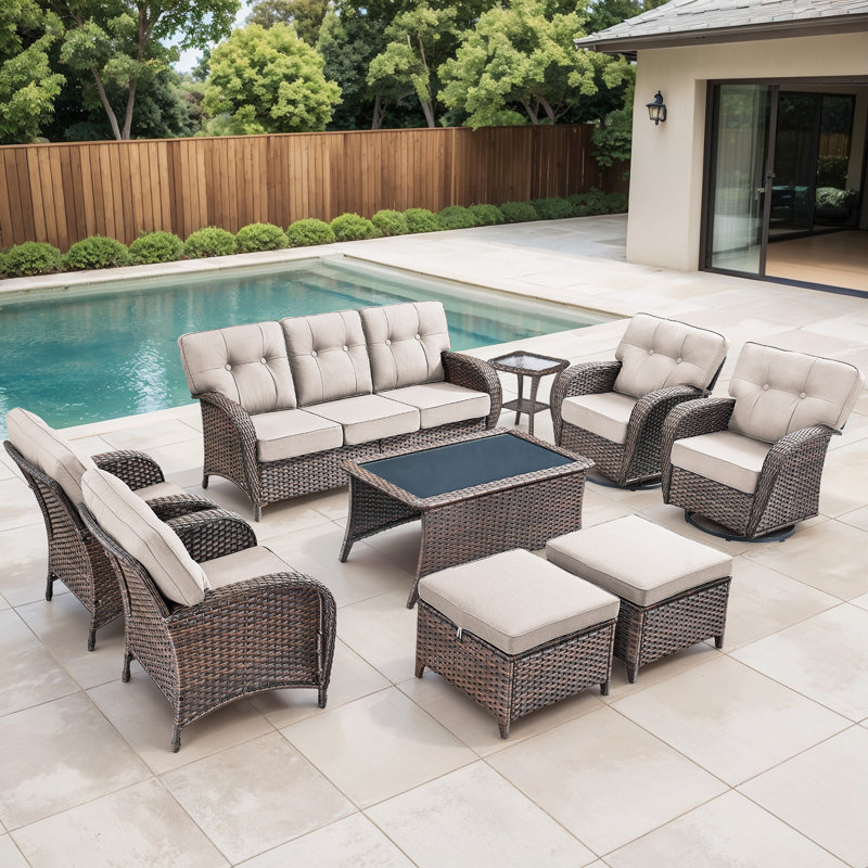 Ensemble de mobilier de patio en osier de 5 po Harbour Gymojoy, Beige