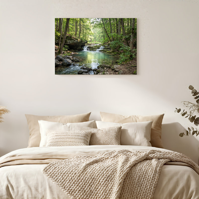 Toile verte avec ruisseau vert et cascades, H 12 po x l 18 po