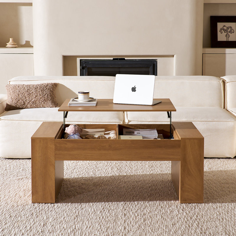 Lift Top Coffee Table with Hidden Storage, Wooden Rectangle Center Table for Home Living Room Office, Oak