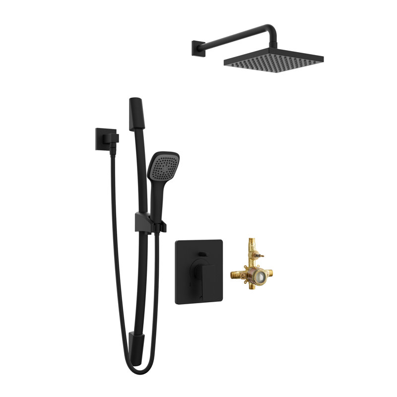 Quadrato All-In-One Kit with Rough in-Valve, Matte Black