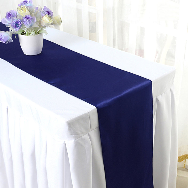Décor de banquet de fête de mariage en satin 12 po x 108 po, Marine