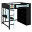Lit mezzanine tout-en-un en bois avec bureau, garde-robe ouverte et lumière RVB-1308659373