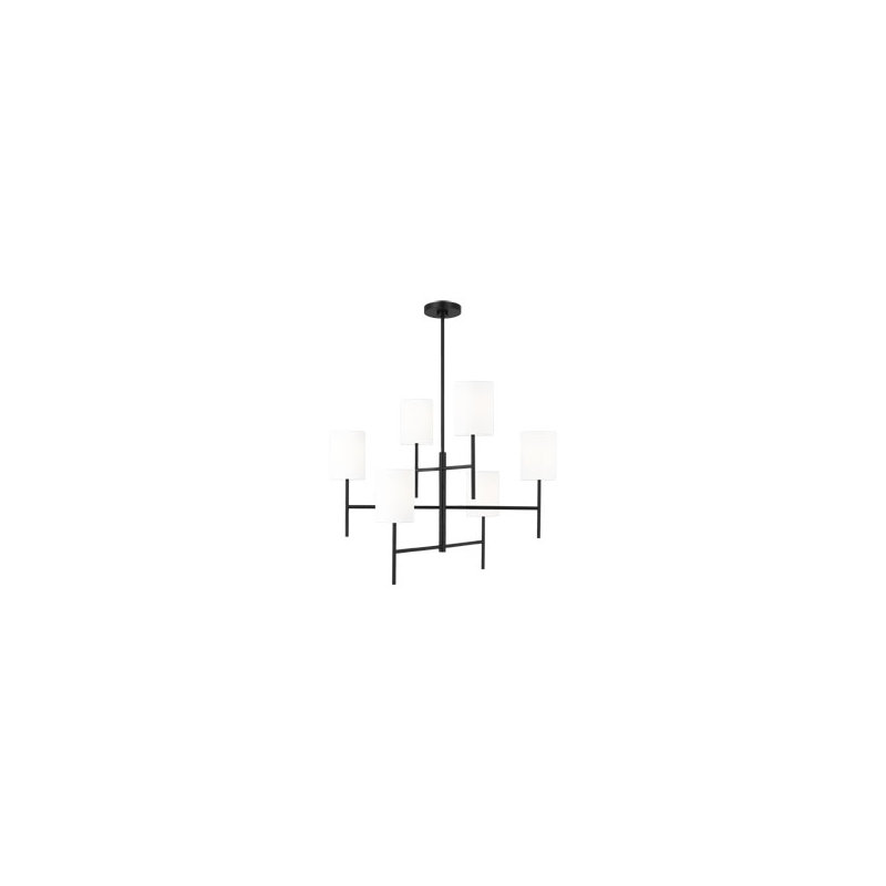 Barbara Barry Key 6 Light Dining Room Chandelier With White Linen Shade, Midnight Black