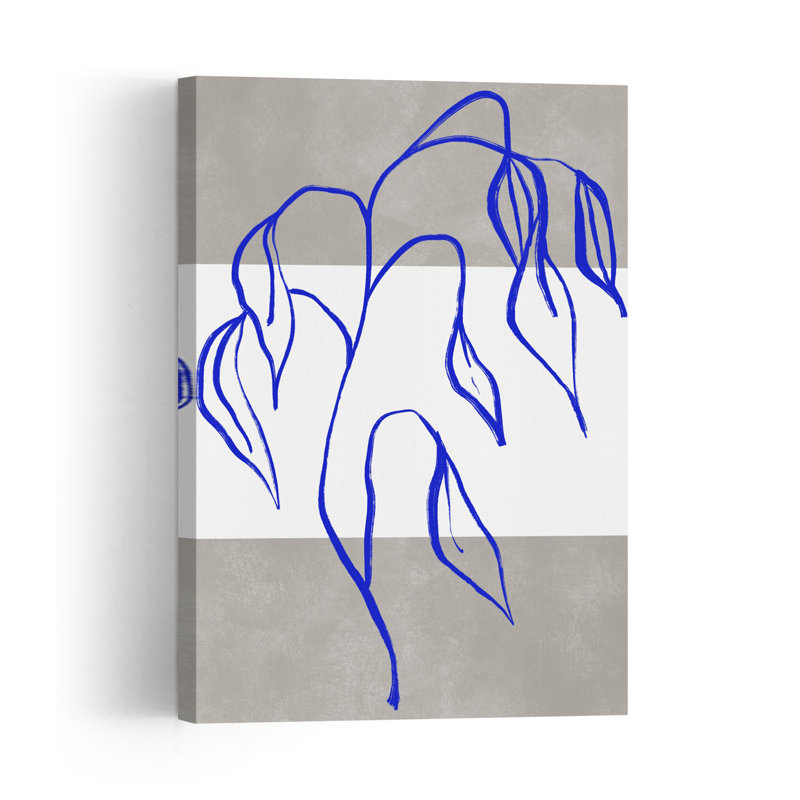 Élégance bleue - Tableau abstrait minimaliste moderne représentant un cheval et des plantes dans un paysage - Impression d'art mural