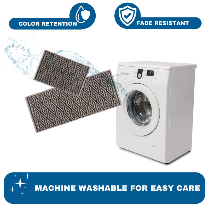 Sofihas 2 piece Kitchen Mats set Diamond Machine Washable with Rubber Backing, 24"X34" & 24"X59"