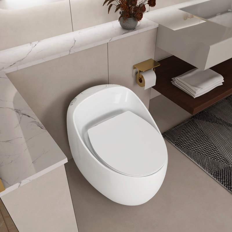 Toilette en céramique blanche brillante 1,28 po - forme d'œuf, - chasse d'eau en forme d'œuf, facile à entretenir