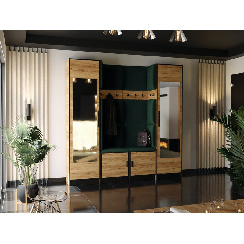 Aniseto Hall Tree 53.2cm Wide with Bench, Oak/Green