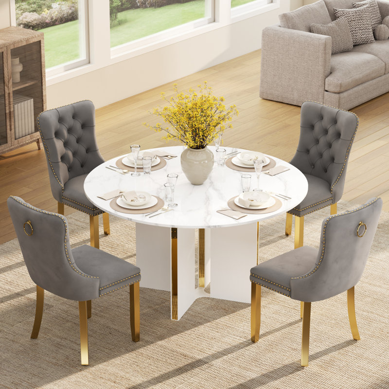 Ensemble de table de salle à manger ronde avec chaises capitonnées, ensemble de table de salle à manger de style campagnard Mid-Century