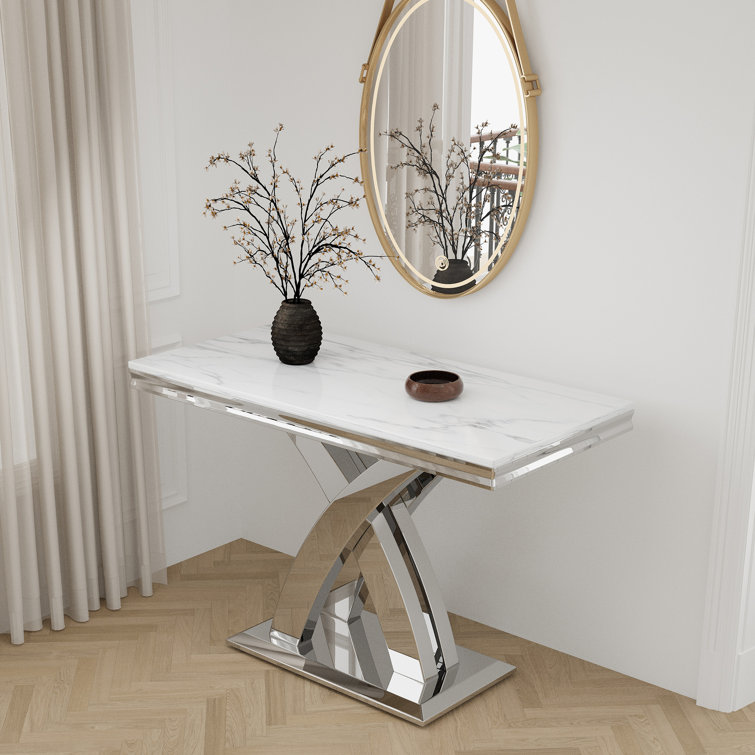 46.85" Console Tables For Entryway With Luxury Mirrored Double X-base