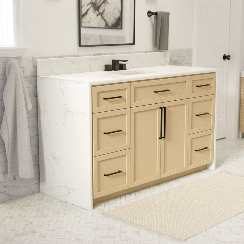 Akalya 60" Bathroom Vanity Set, White Oak