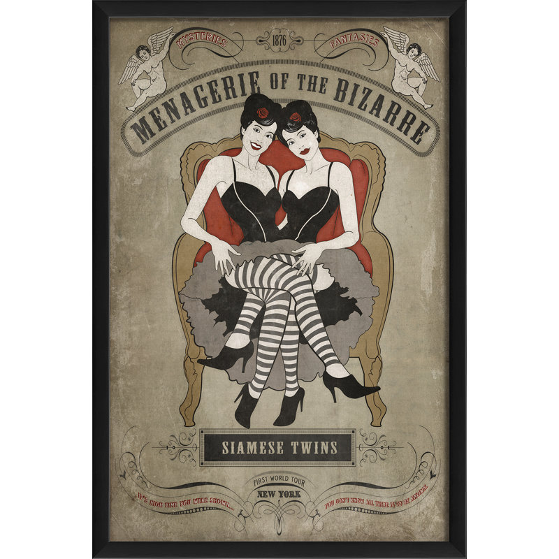 « menagerie of the bizarre siamois palmiers », affiche rétro encadrée, H 17,25 po x l 12,63 po
