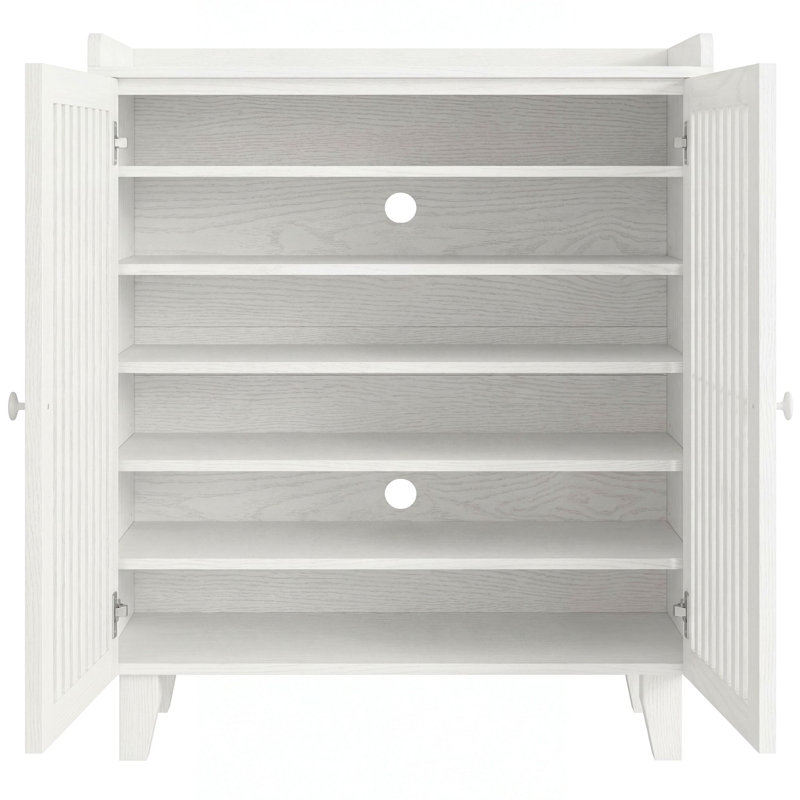 6-Tier Shoe Cabinet With Slatted Doors And Adjustable Shelves, White, White