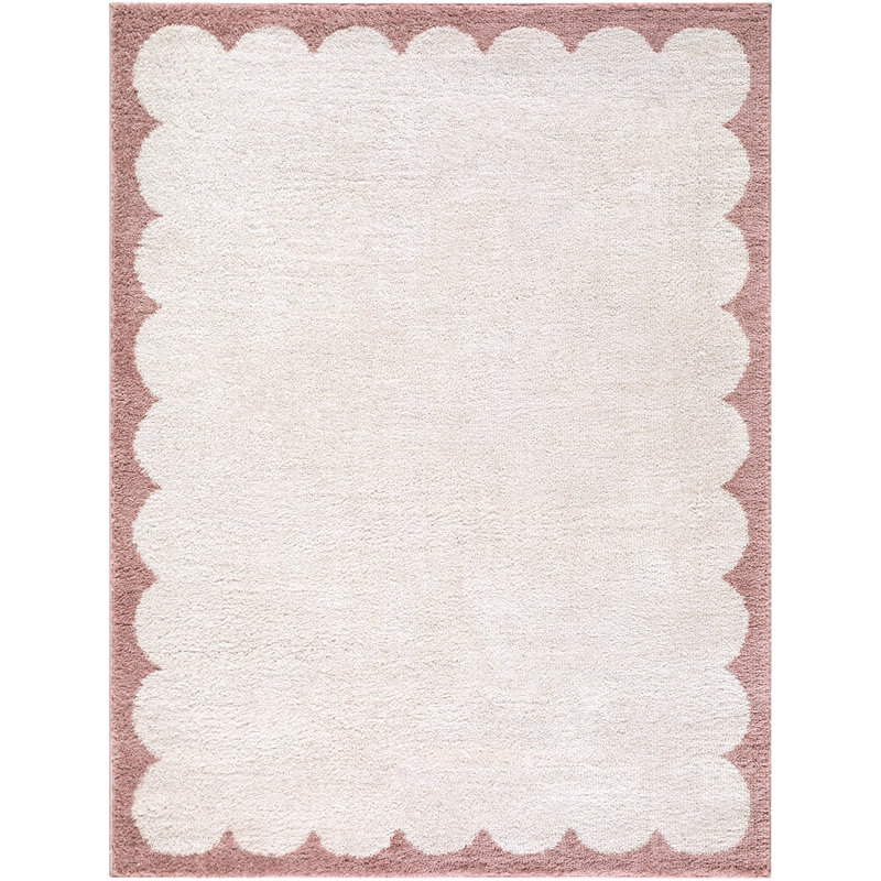 Tapis tissé à la machine Catrin, Rectangle 5 pi 3 po x 7 pi, Rose / Ivoire